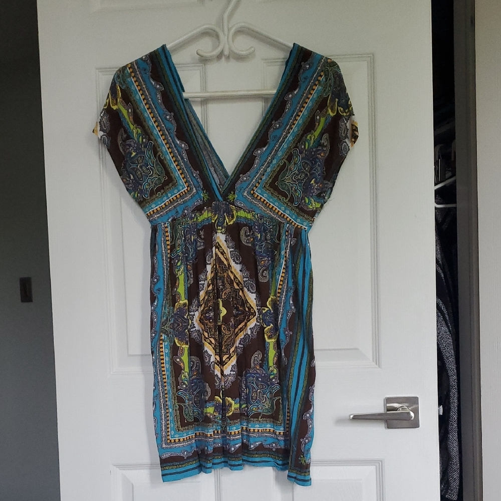 Rue21 Blue and Brown Bohemian Mini Dress